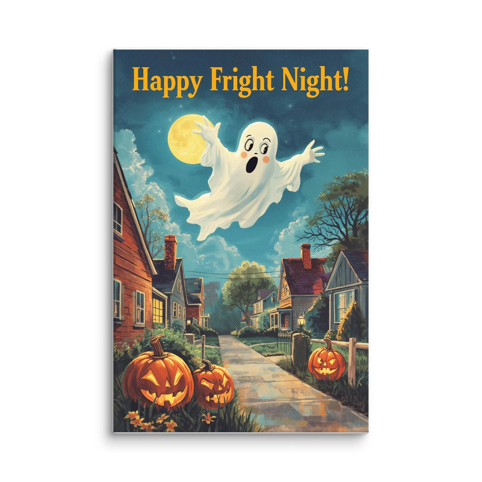 Halloween Ghost Canvas: Vintage Fright Night Wall Art