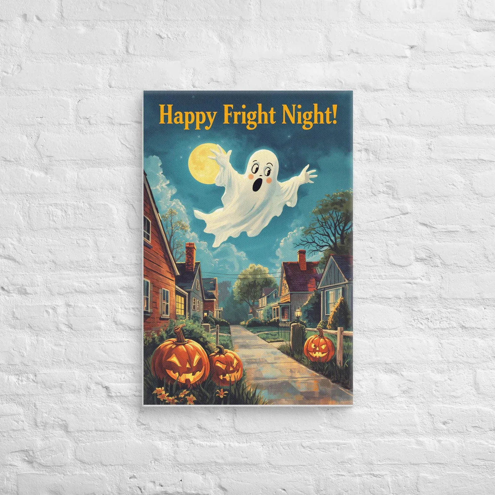 Halloween Ghost Canvas: Vintage Fright Night Wall Art, photo 2