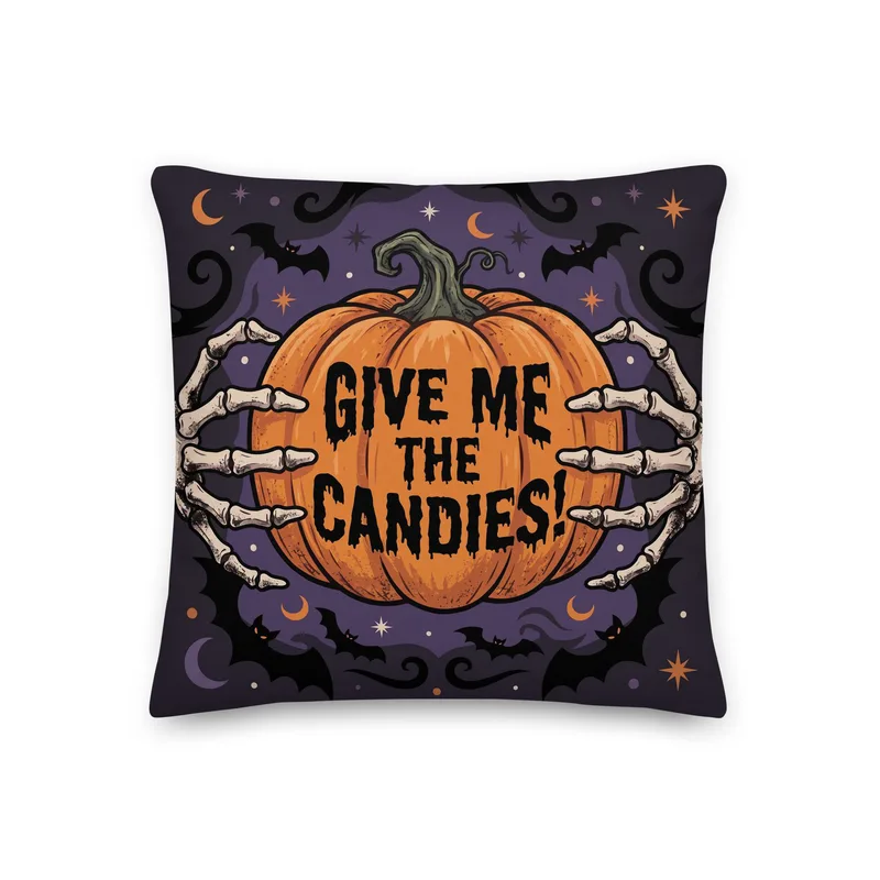 Halloween Hands of Skeleton Throw Pillow: Trick or Treat Pumpkin Decor Cushion