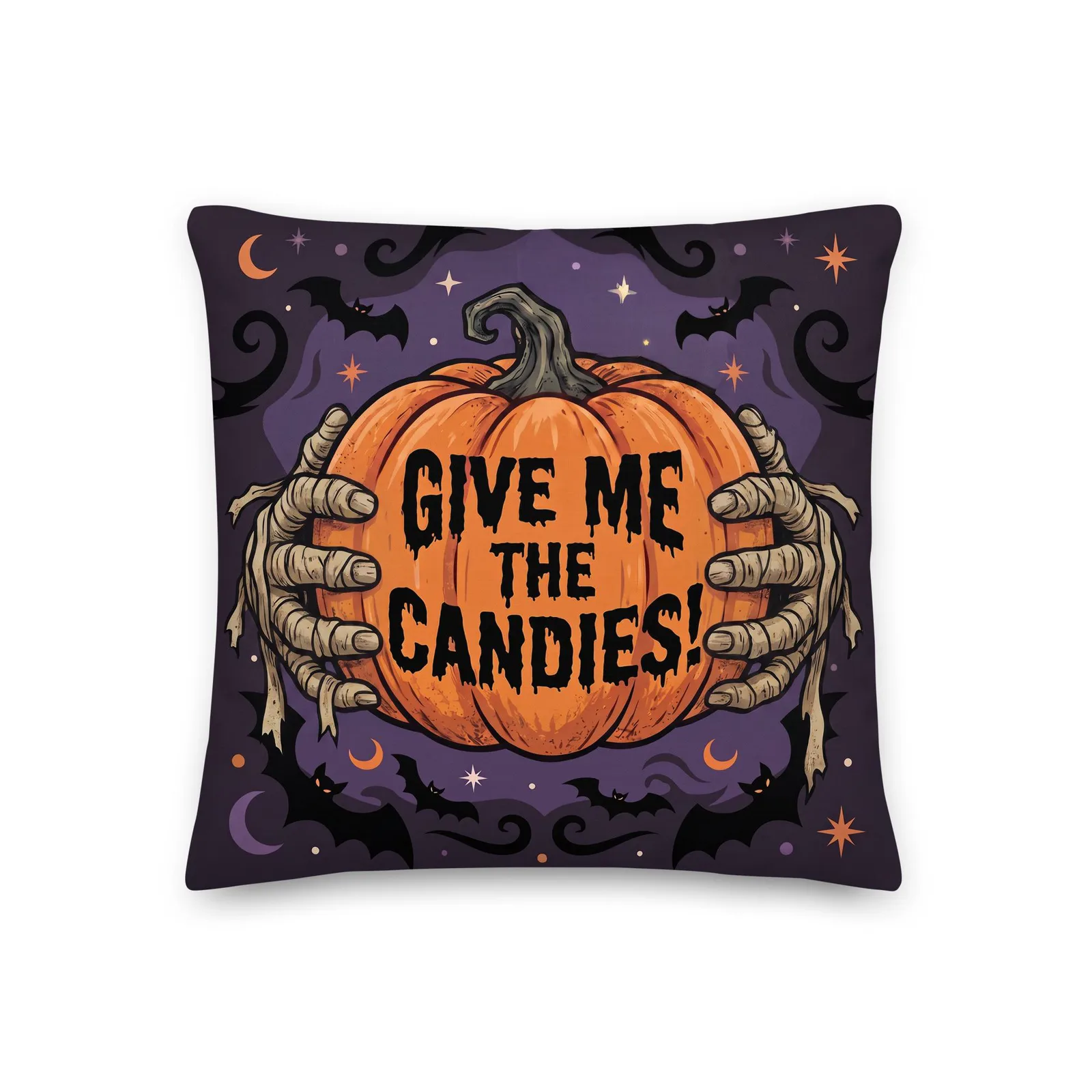 Halloween Pillow with Mummy's Hands: Trick or Treat Pumpkin decor Cushion