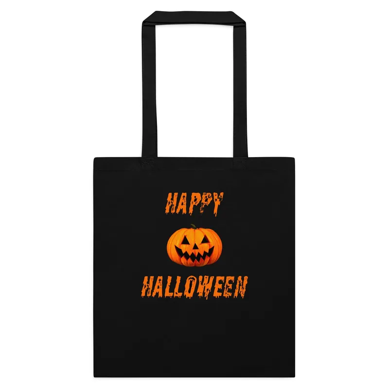 Halloween Reusable Cotton Tote Bag: Jack-o-Lantern Pumpkin Design