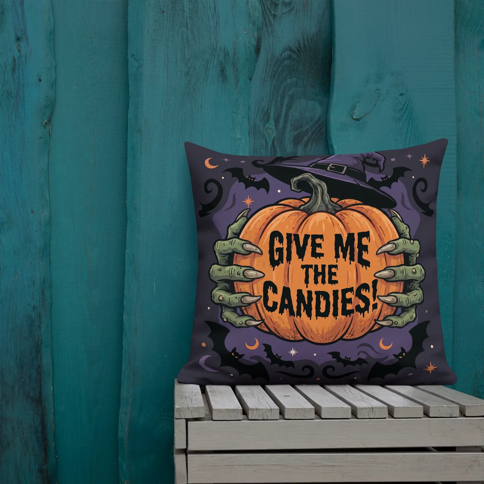 Halloween Witch Hands Throw Pillow: Trick or Treat Pumpkin Decor Cushion, photo 7