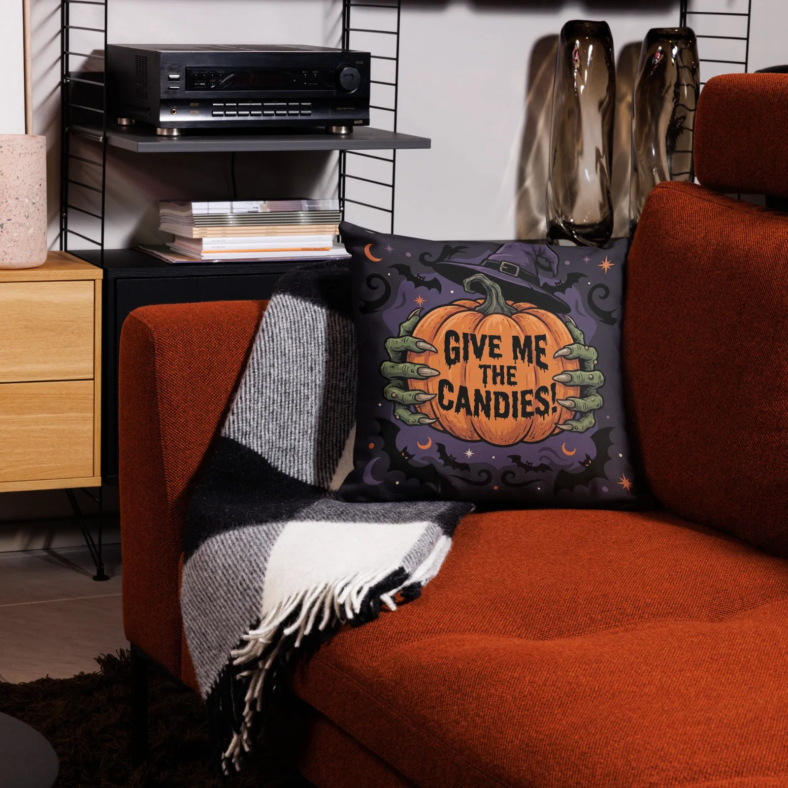 Halloween Witch Hands Throw Pillow: Trick or Treat Pumpkin Decor Cushion, photo 4