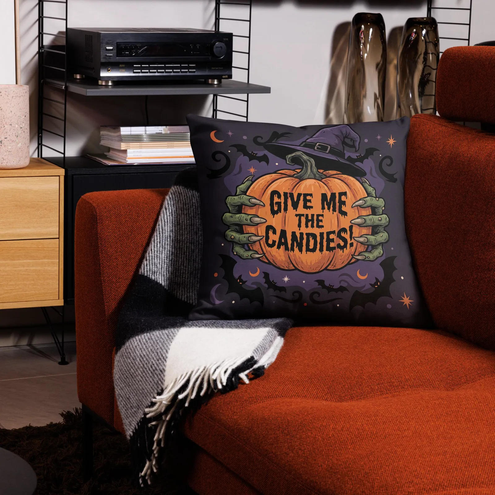 Halloween Witch Hands Throw Pillow: Trick or Treat Pumpkin Decor Cushion, photo 5