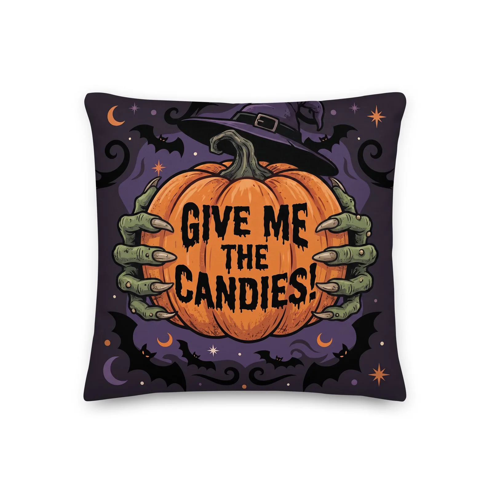 Halloween Witch Hands Throw Pillow: Trick or Treat Pumpkin Decor Cushion