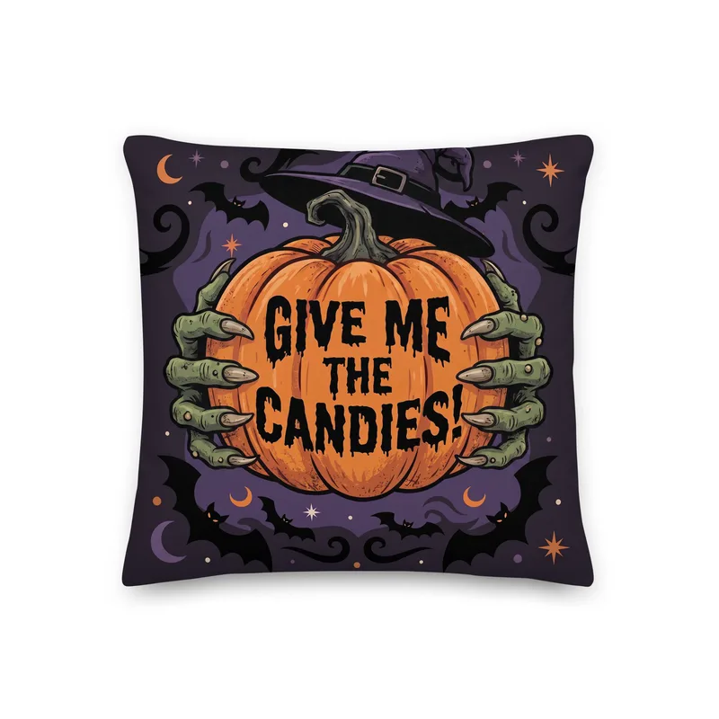 Halloween Witch Hands Throw Pillow: Trick or Treat Pumpkin Decor Cushion