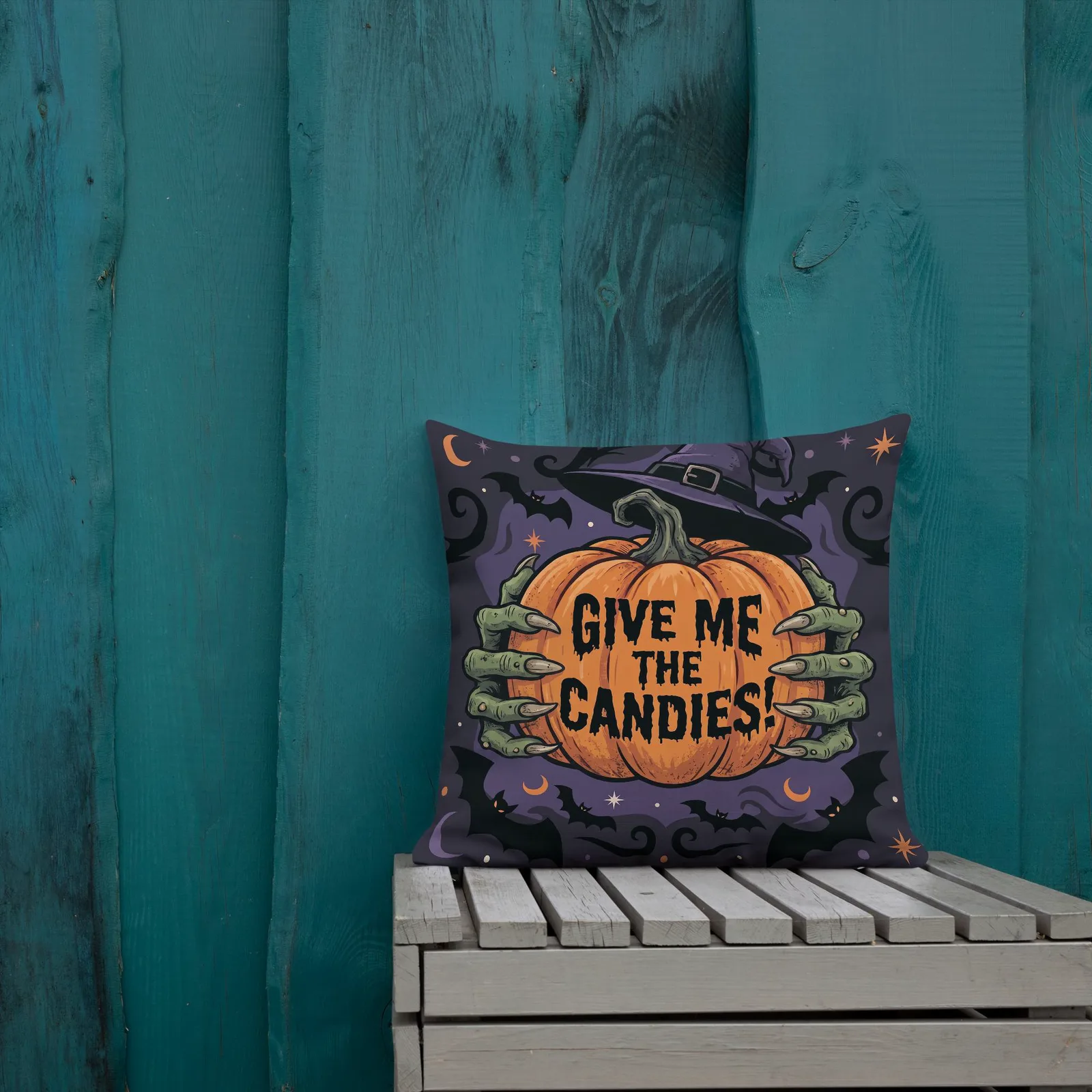 Halloween Witch Hands Throw Pillow: Trick or Treat Pumpkin Decor Cushion, photo 6