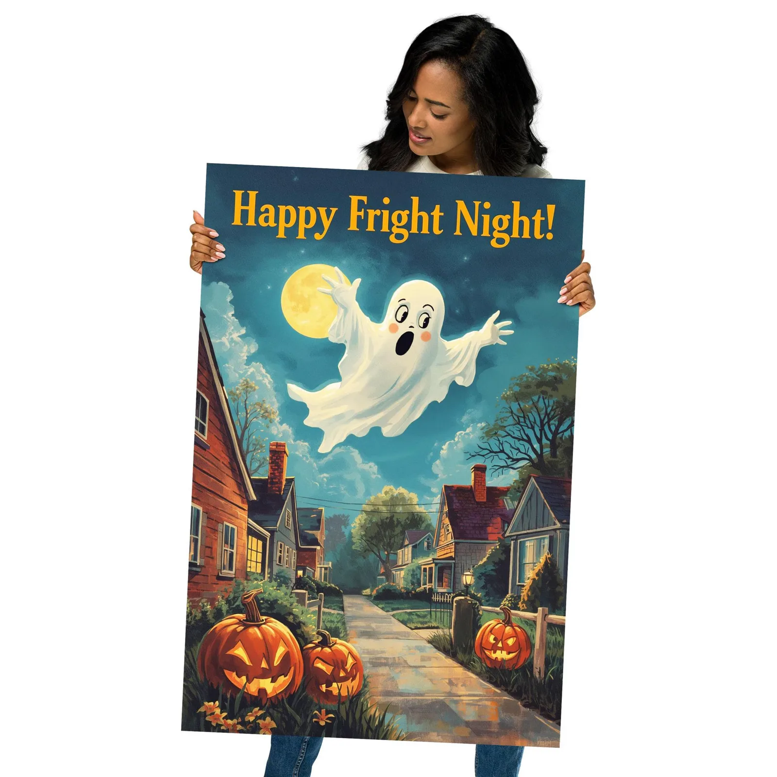 Happy Ghost Halloween Poster: Vintage Fright Night Wall Art, photo 2