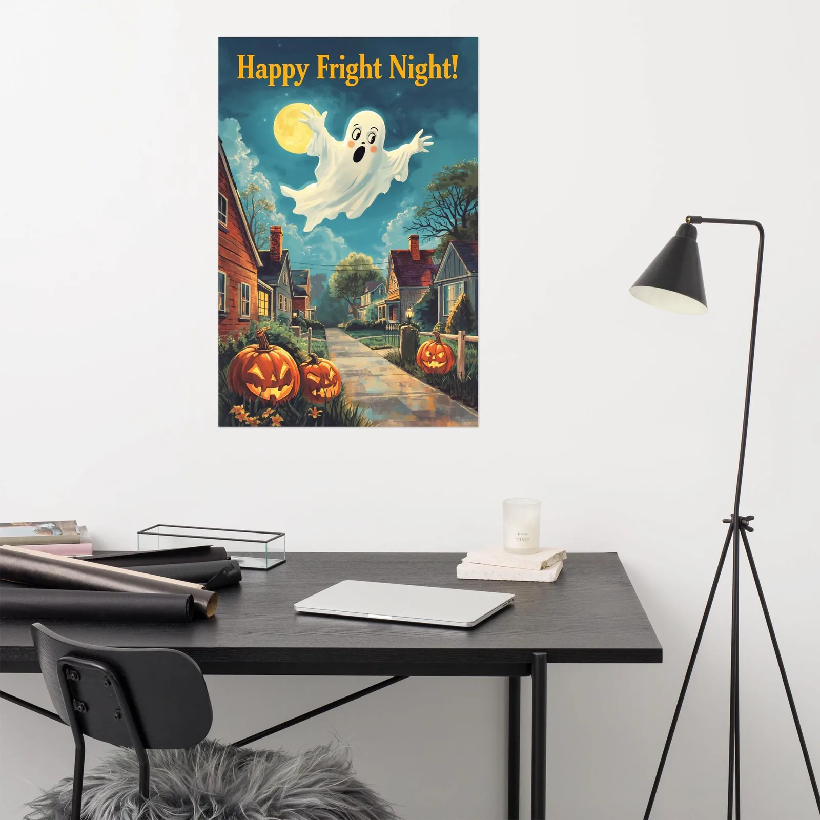 Happy Ghost Halloween Poster: Vintage Fright Night Wall Art, photo 9