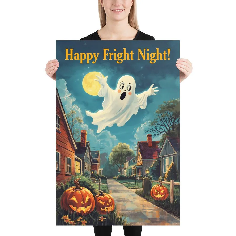 Happy Ghost Halloween Poster: Vintage Fright Night Wall Art, photo 3
