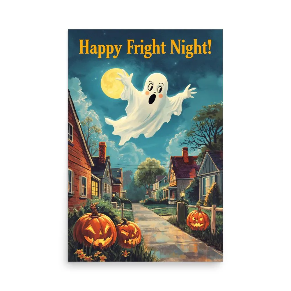 Happy Ghost Halloween Poster: Vintage Fright Night Wall Art