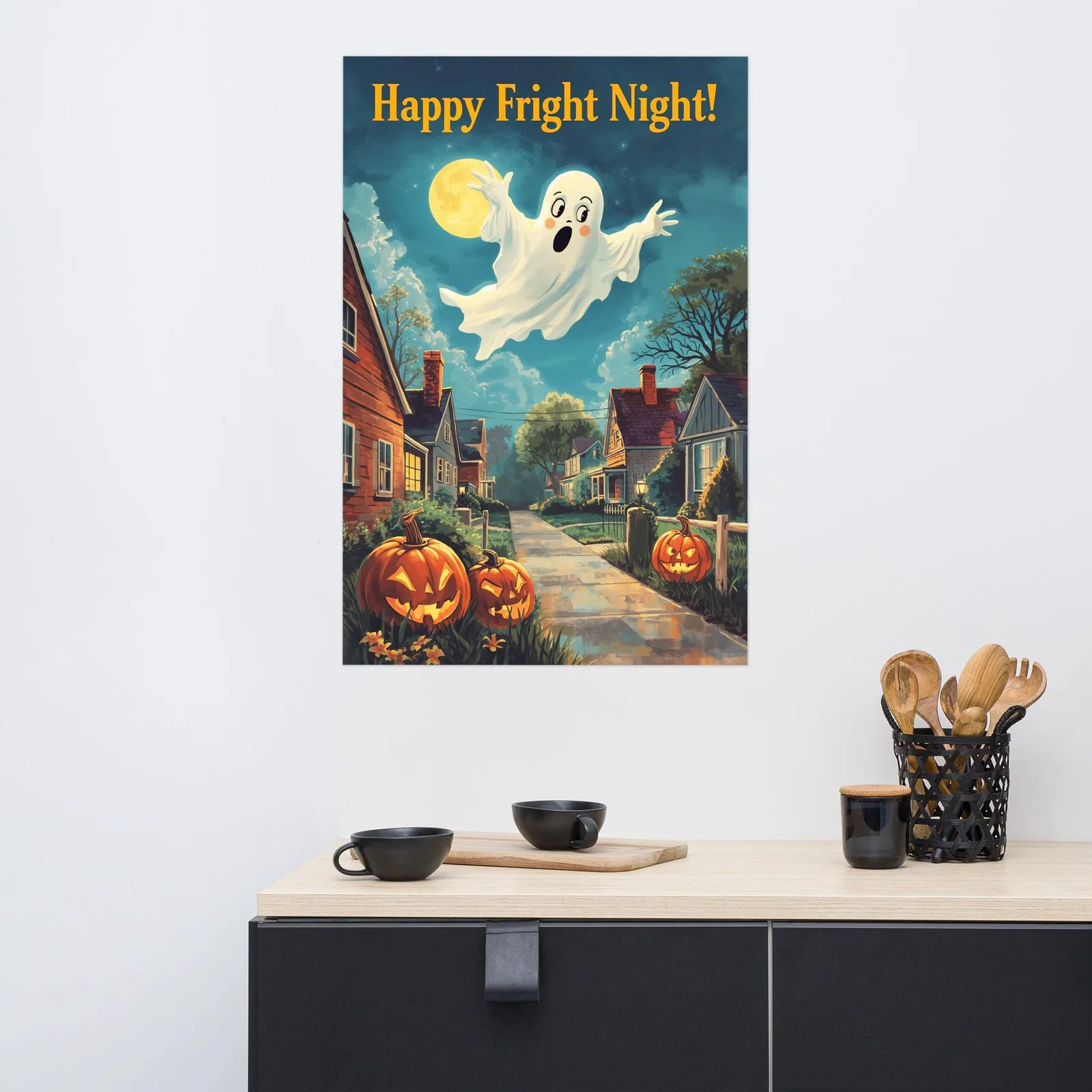 Happy Ghost Halloween Poster: Vintage Fright Night Wall Art, photo 4
