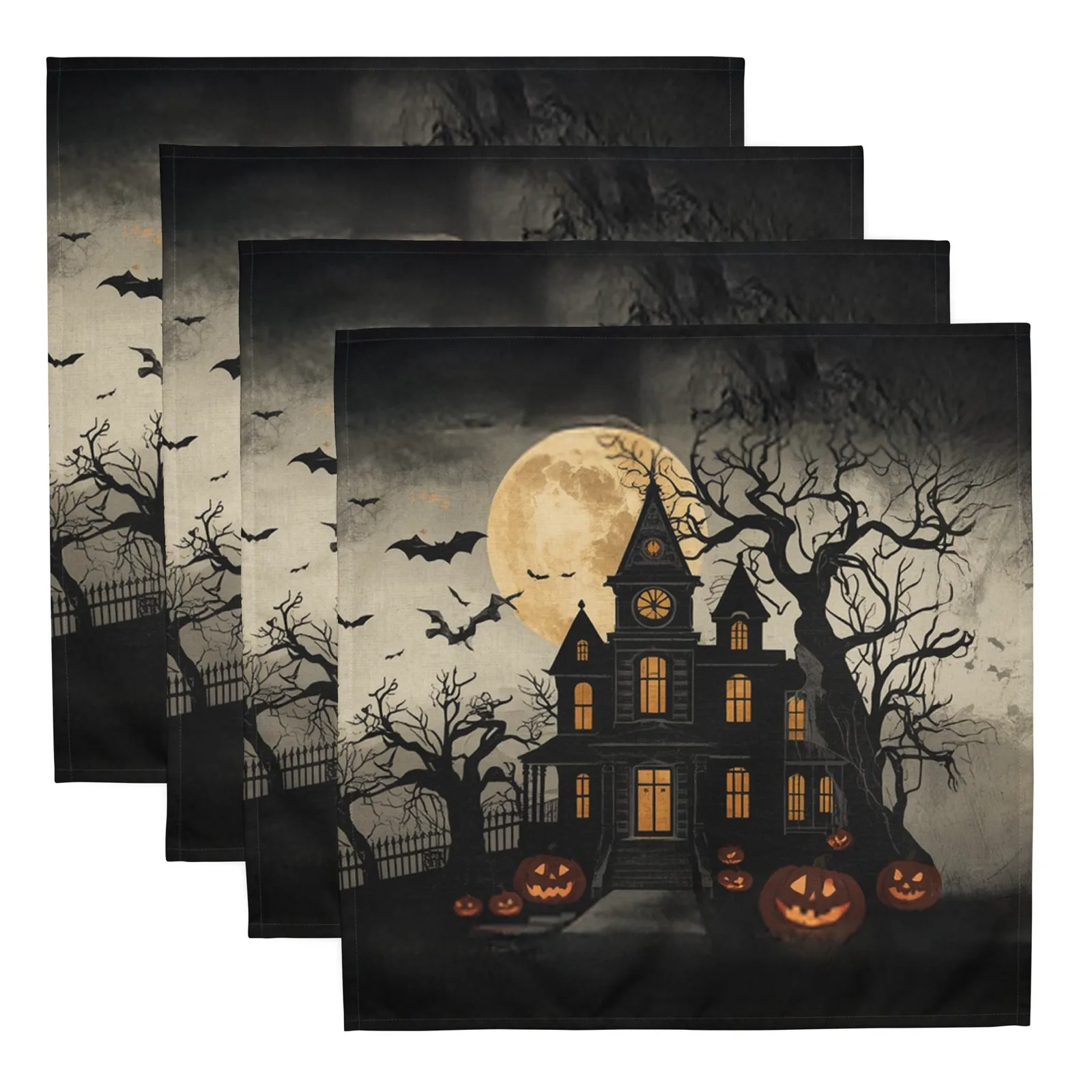 Haunted House Halloween Cloth Napkin Set of 4: Spooky Table Decor, photo 2