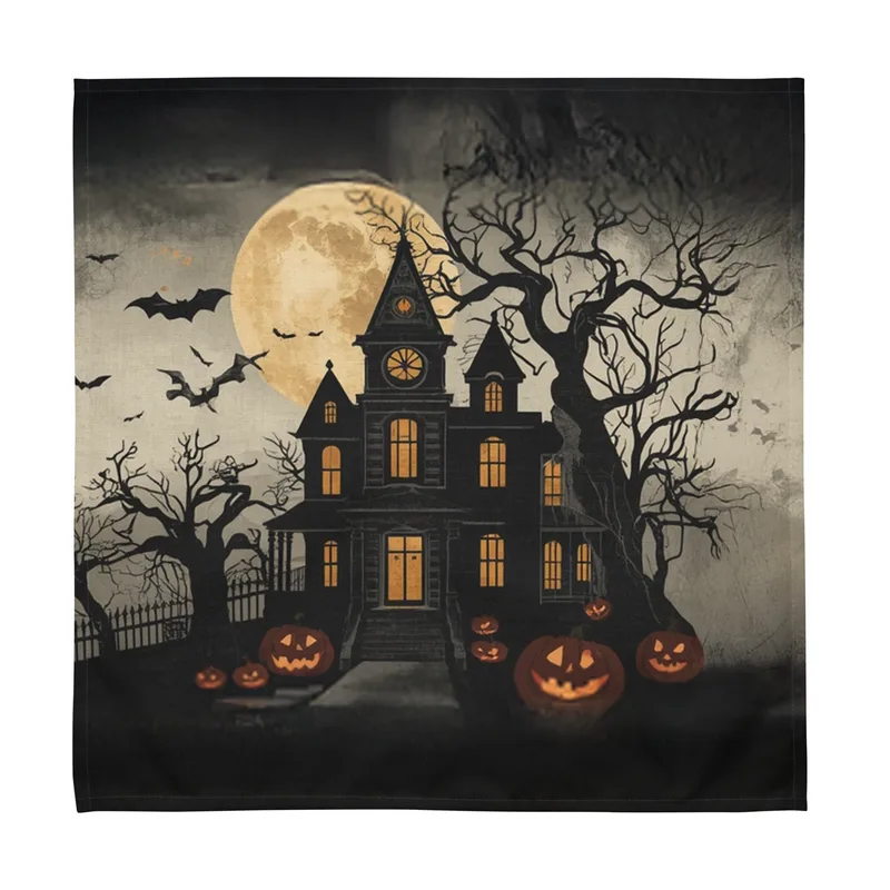 Haunted House Halloween Cloth Napkin Set of 4: Spooky Table Decor