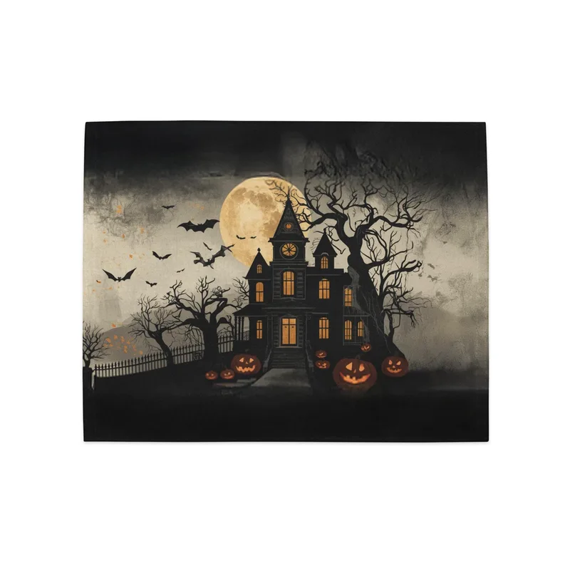 Haunted House Halloween Placemats Set of 4: Spooky Table Decor