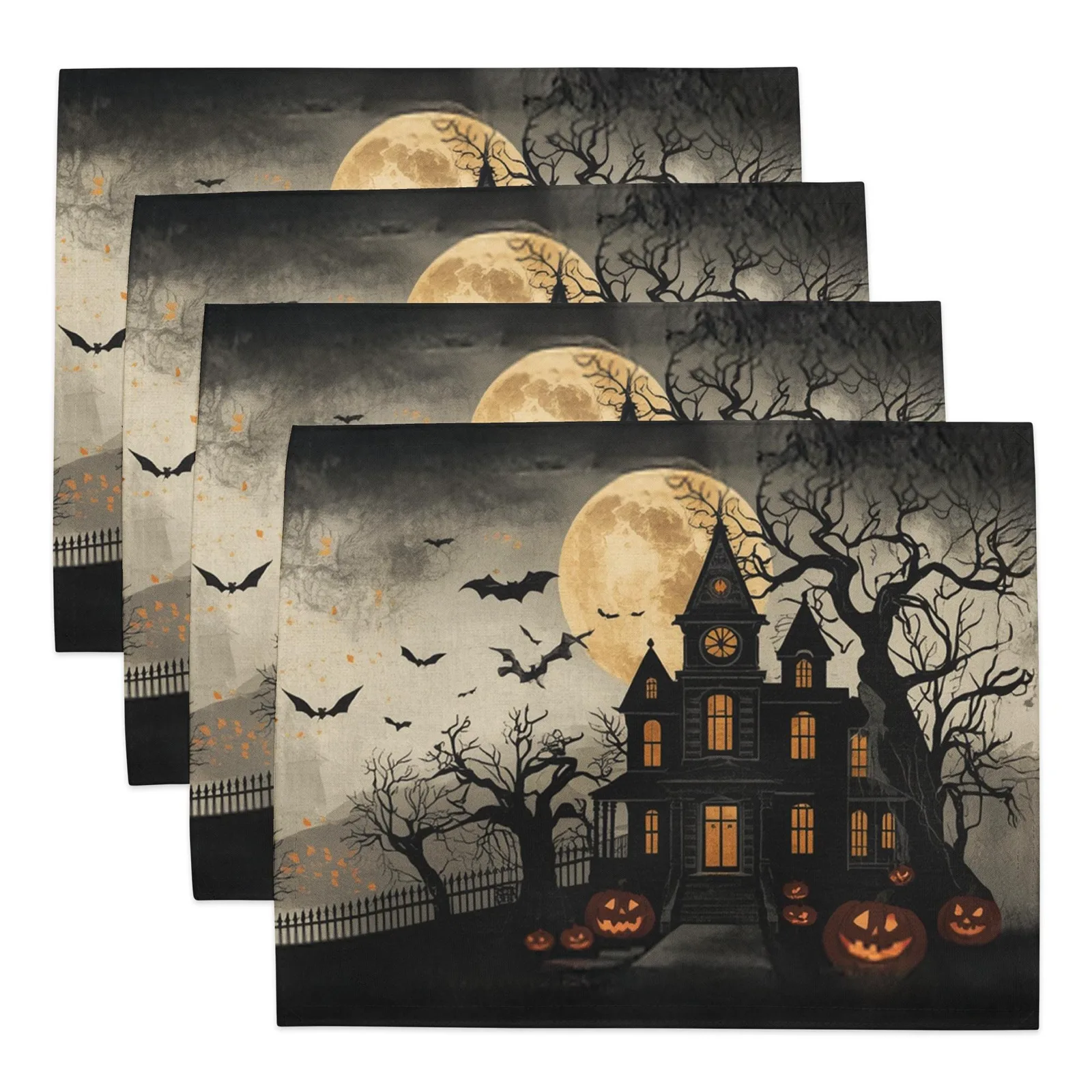 Haunted Mansion Halloween Placemat Set of 4: Spooky Gothic Table Decor
