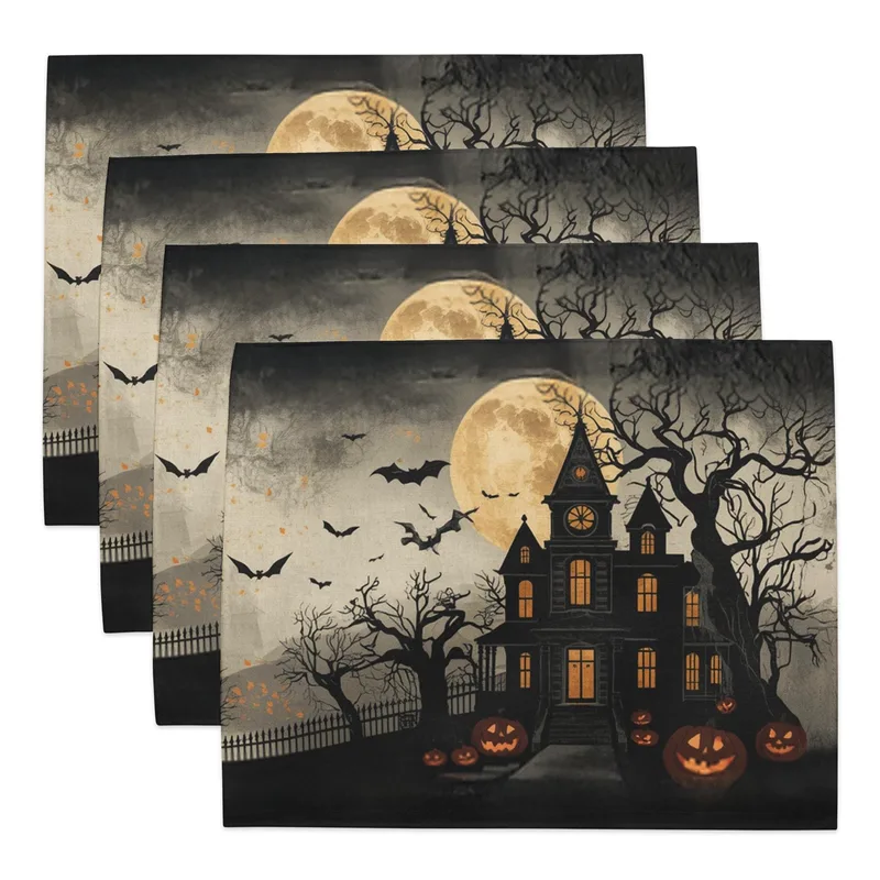 Haunted Mansion Halloween Placemat Set of 4: Spooky Gothic Table Decor