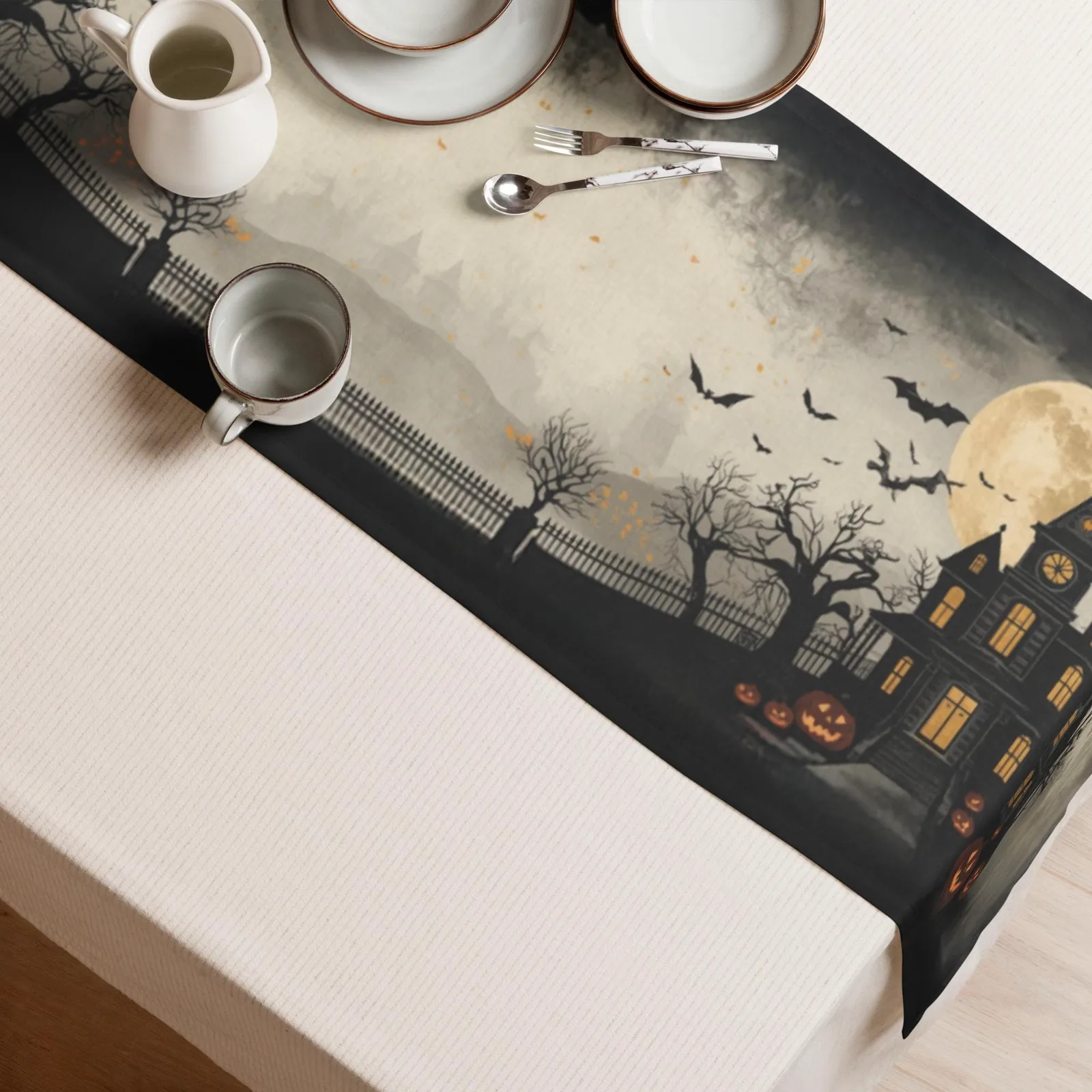 Haunted Mansion & Harvest Moon Table Runner: Halloween Dining Decor, photo 3