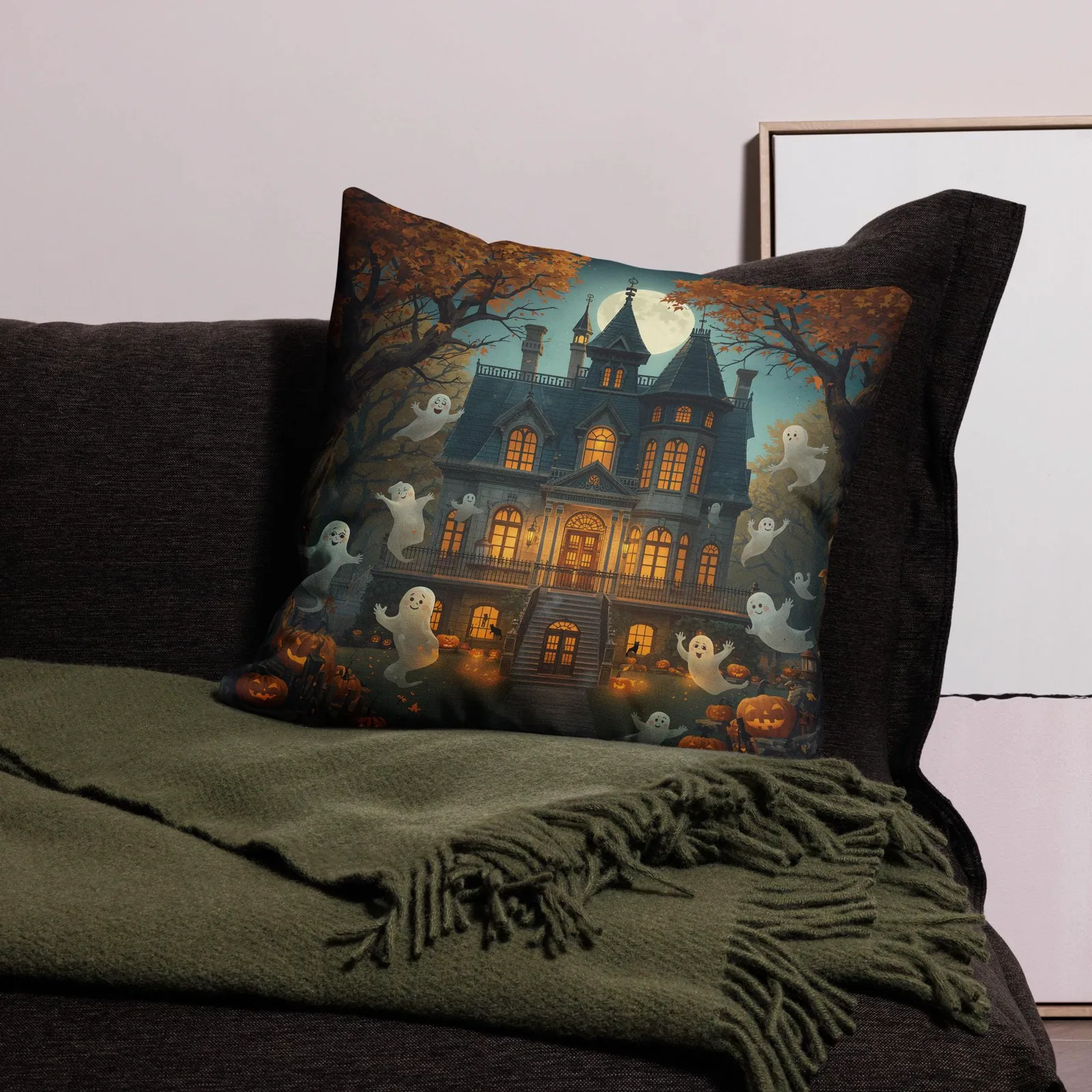 Haunted Mansion Throw Pillow, Ghosts, Halloween Home Decor, photo 2