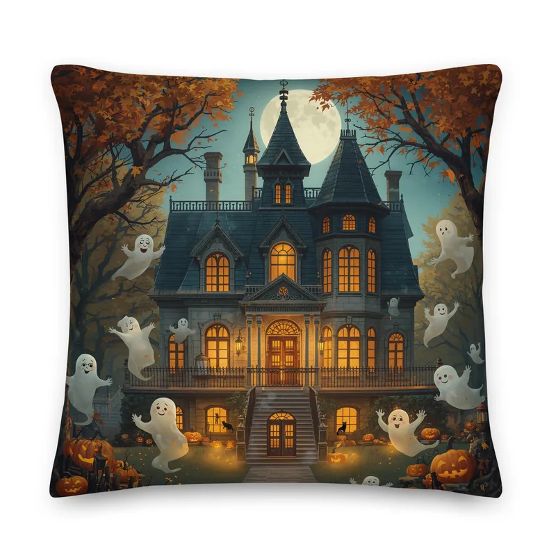 Haunted Mansion Throw Pillow, Ghosts, Halloween Home Decor