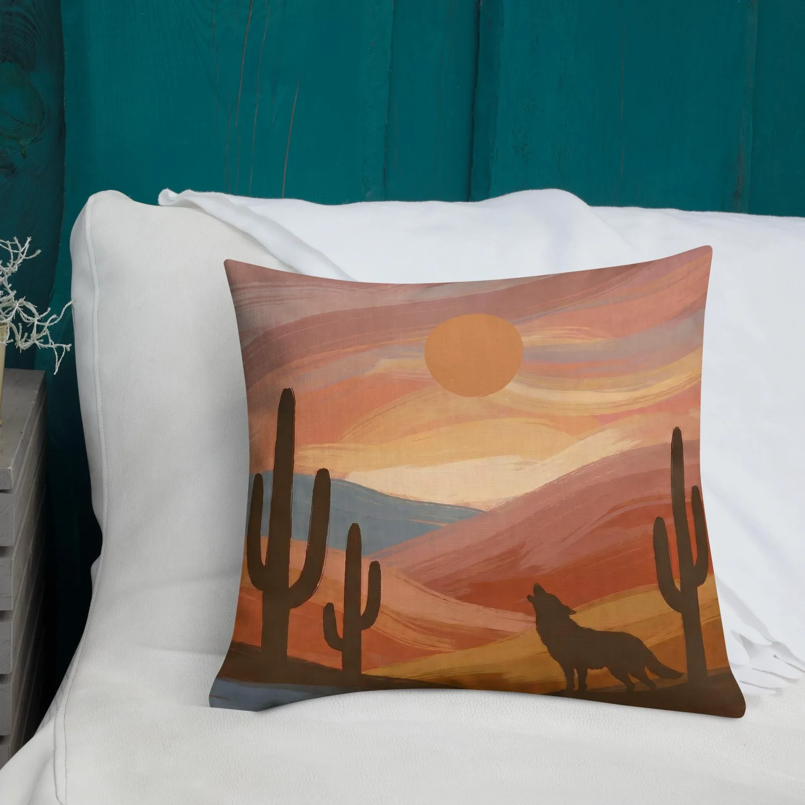 Howling Coyote Throw Pillow: Terracotta Southwest Decor Cushion, photo 2