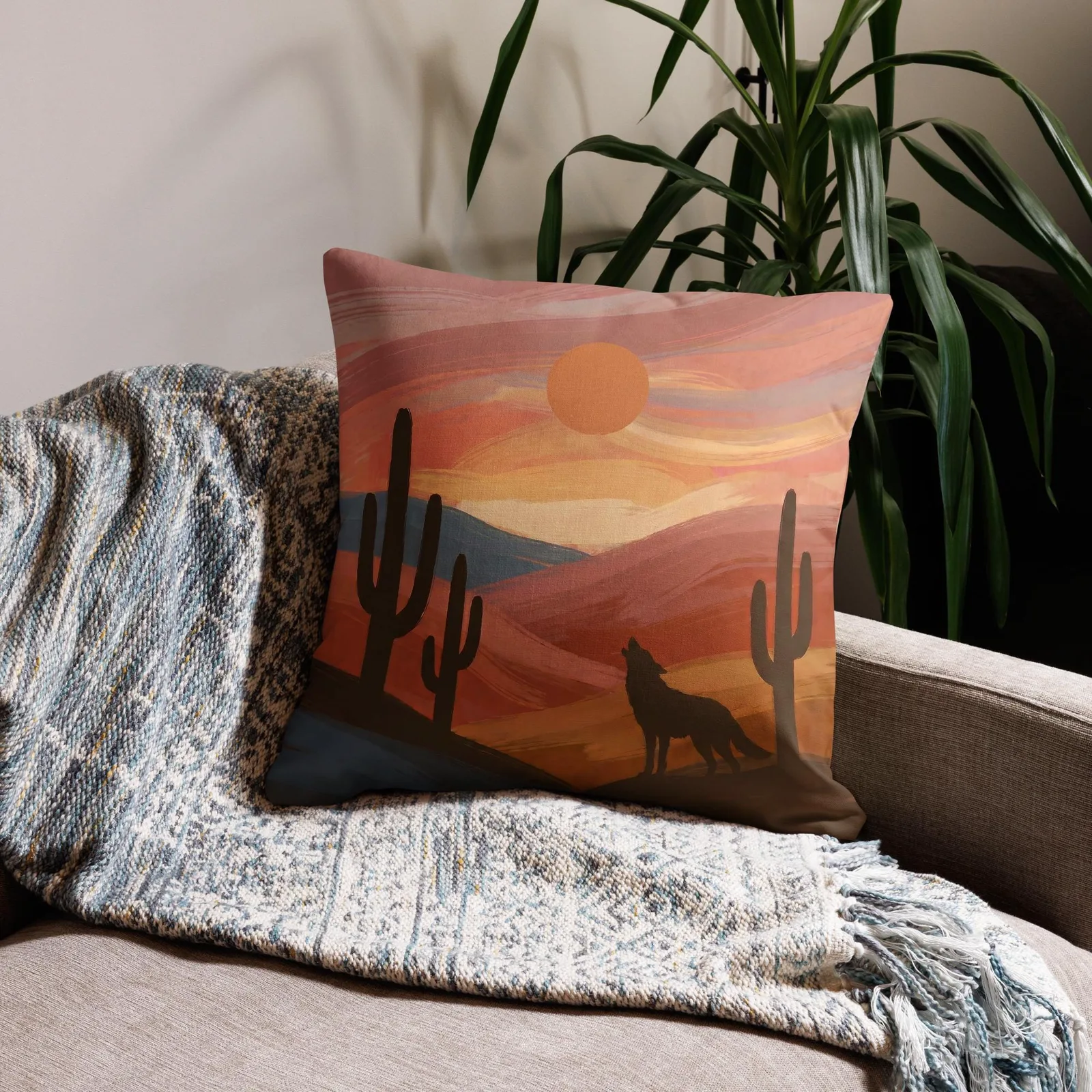 Howling Coyote Throw Pillow: Terracotta Southwest Decor Cushion, photo 10