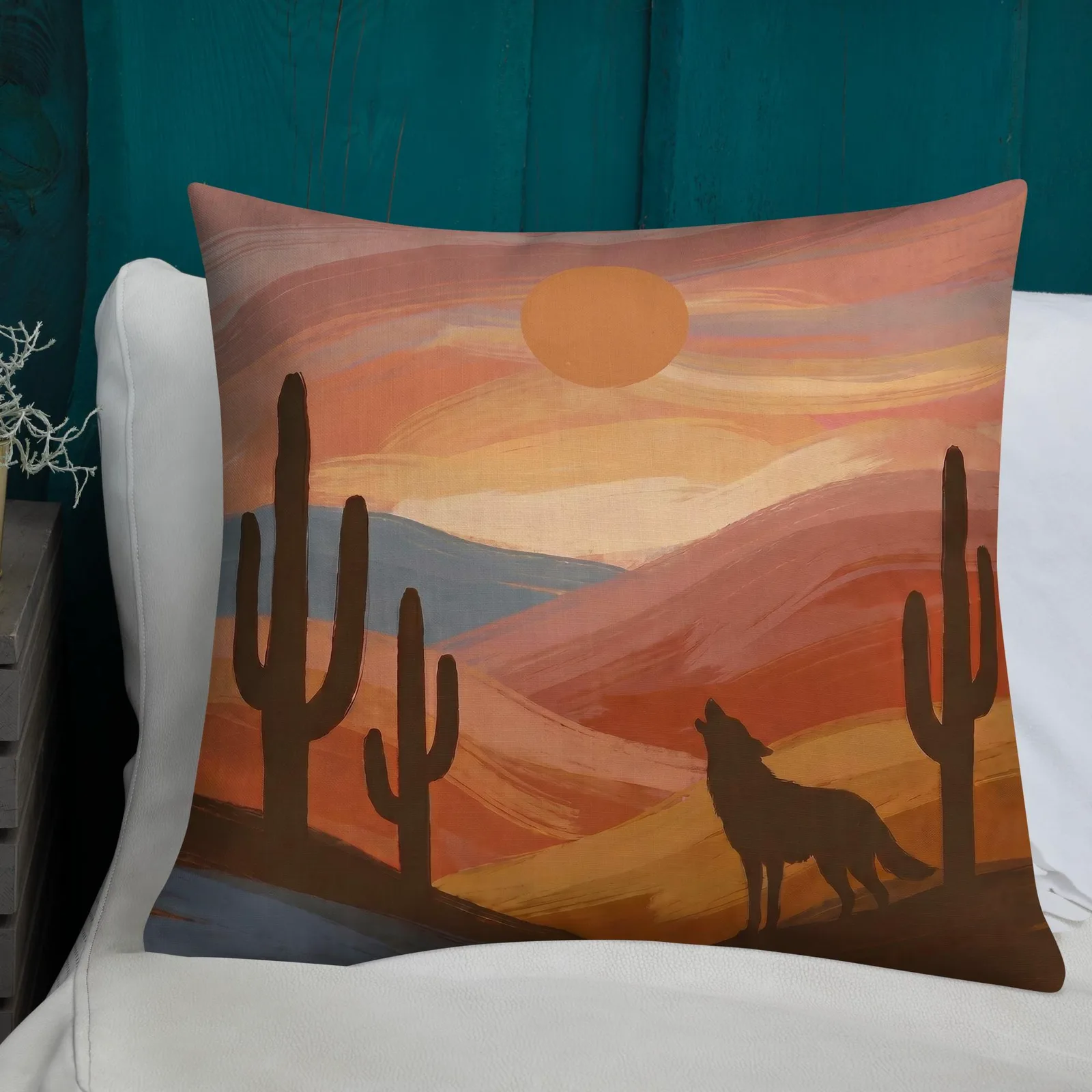 Howling Coyote Throw Pillow: Terracotta Southwest Decor Cushion, photo 3