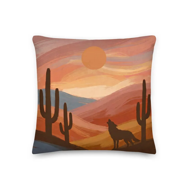Howling Coyote Throw Pillow: Terracotta Southwest Decor Cushion
