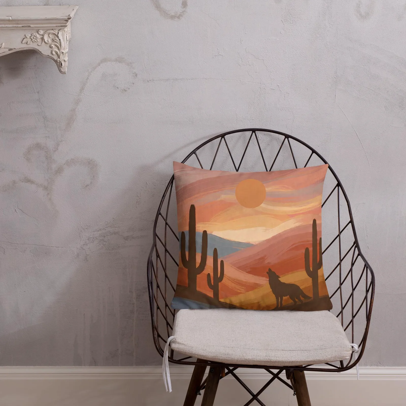 Howling Coyote Throw Pillow: Terracotta Southwest Decor Cushion, photo 6