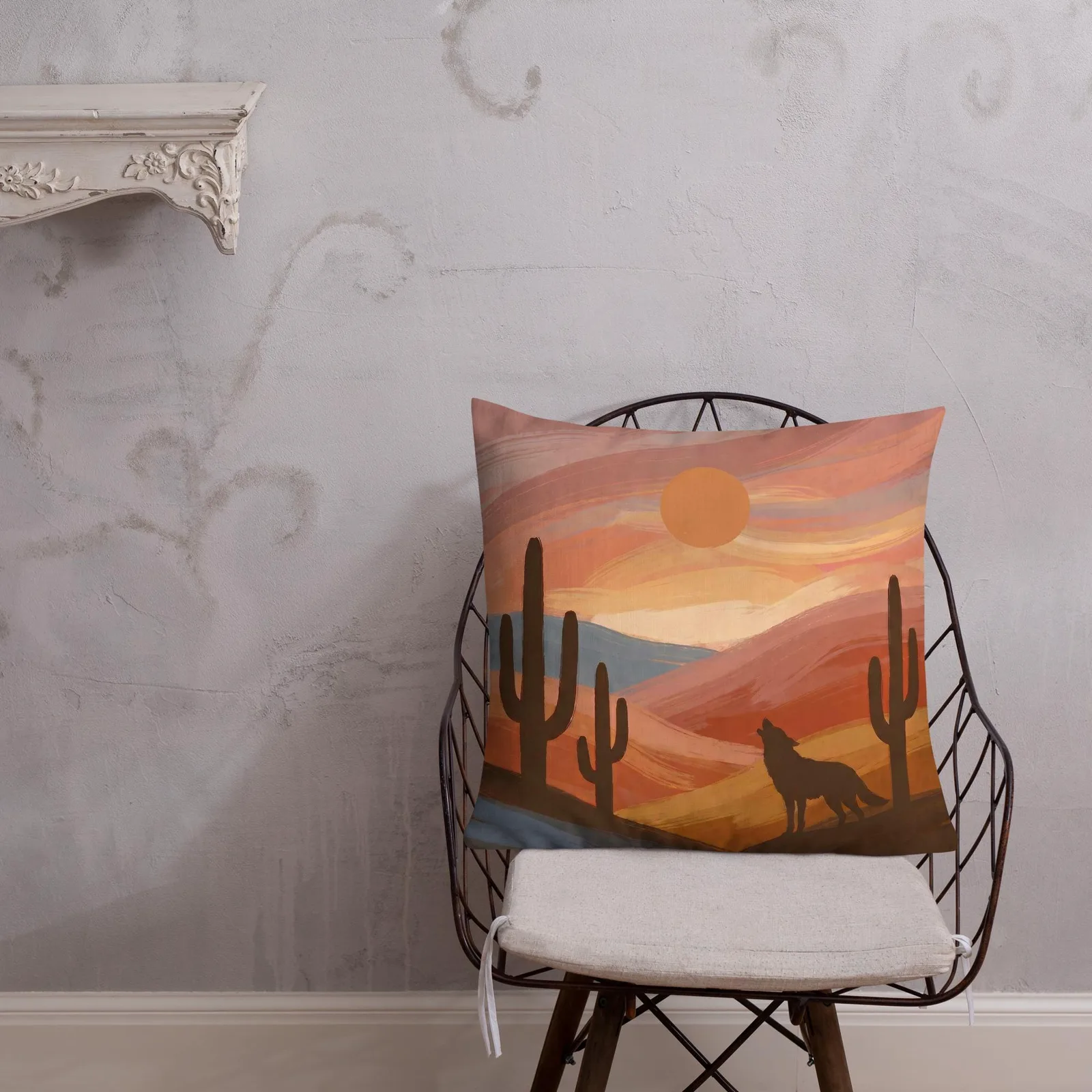 Howling Coyote Throw Pillow: Terracotta Southwest Decor Cushion, photo 7