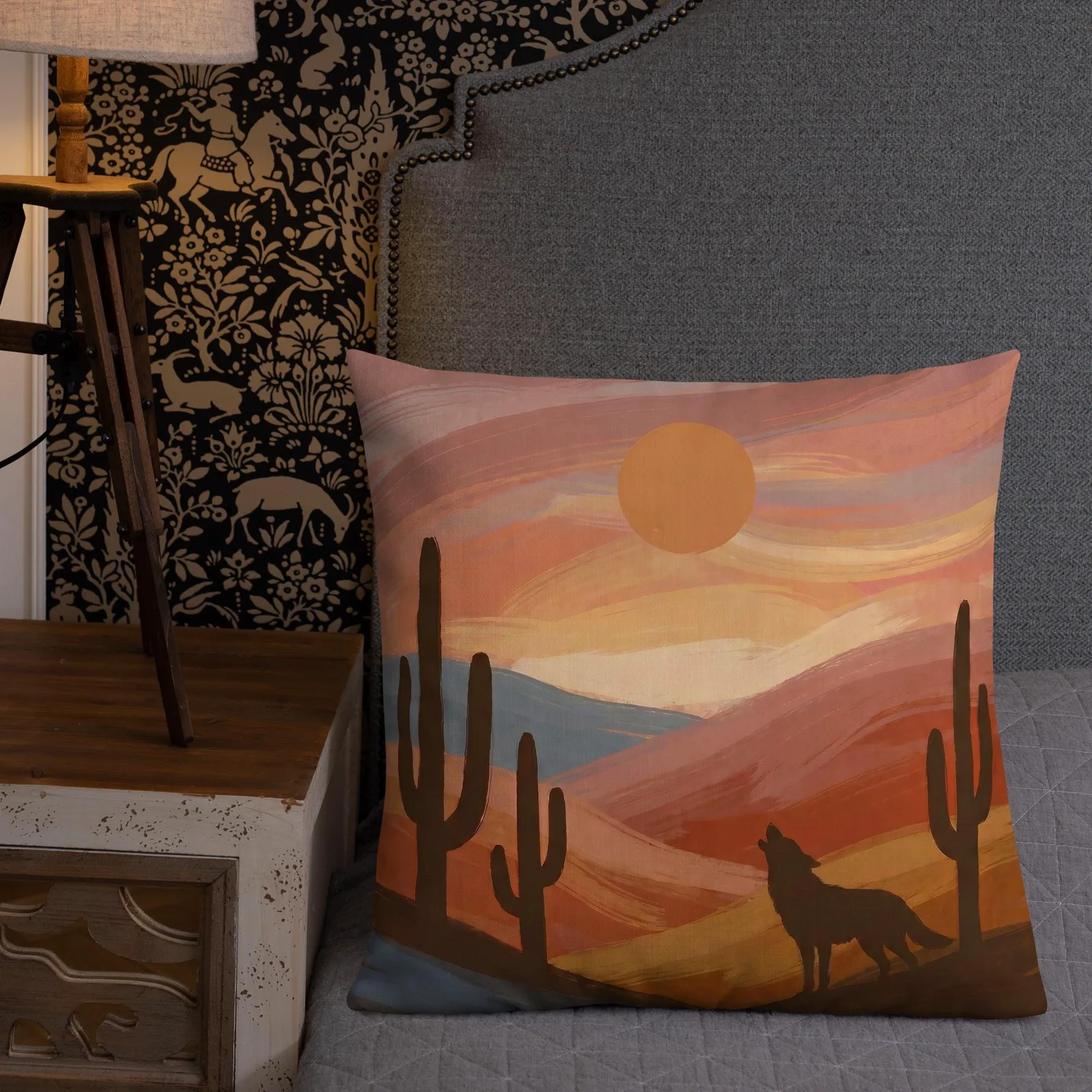 Howling Coyote Throw Pillow: Terracotta Southwest Decor Cushion, photo 5