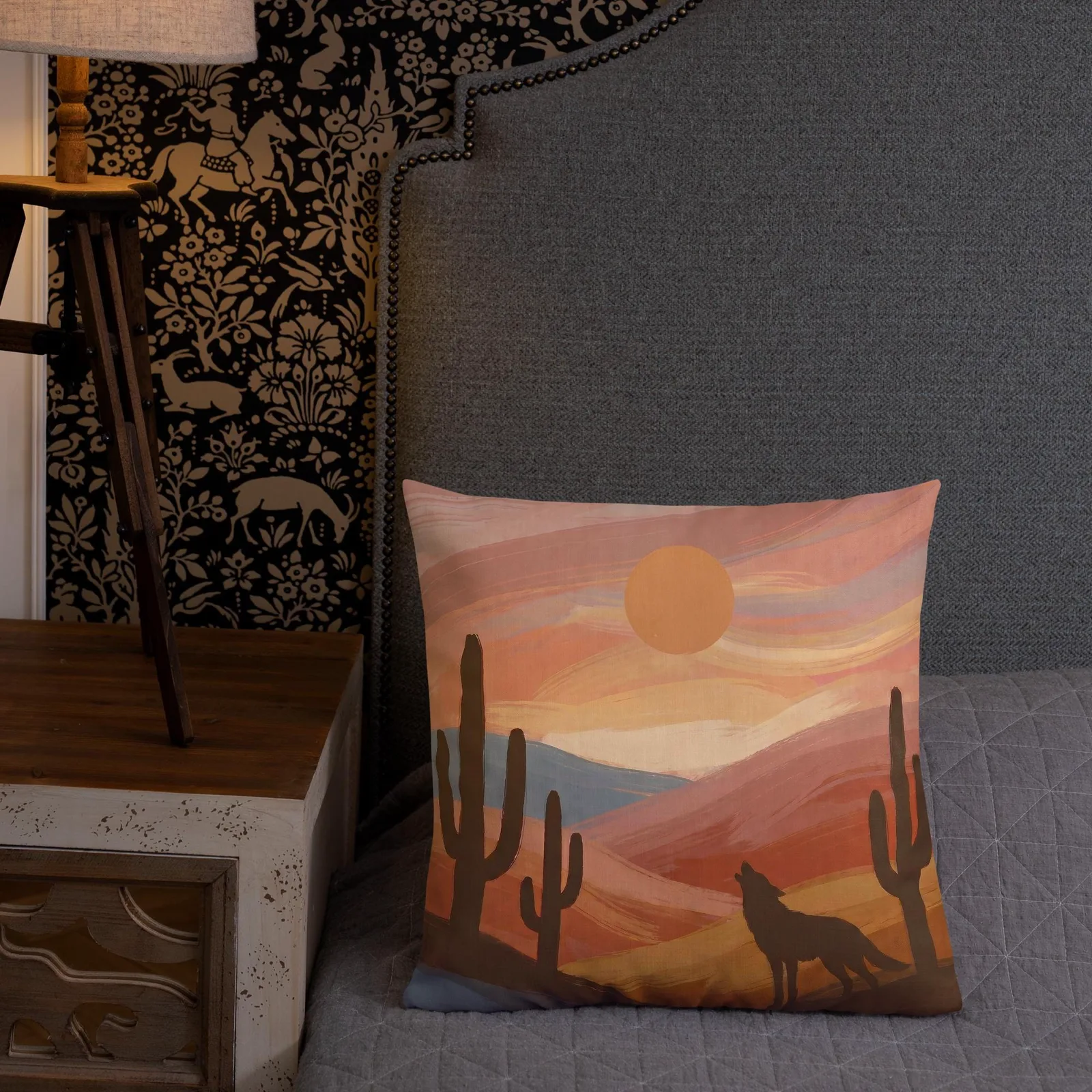 Howling Coyote Throw Pillow: Terracotta Southwest Decor Cushion, photo 4