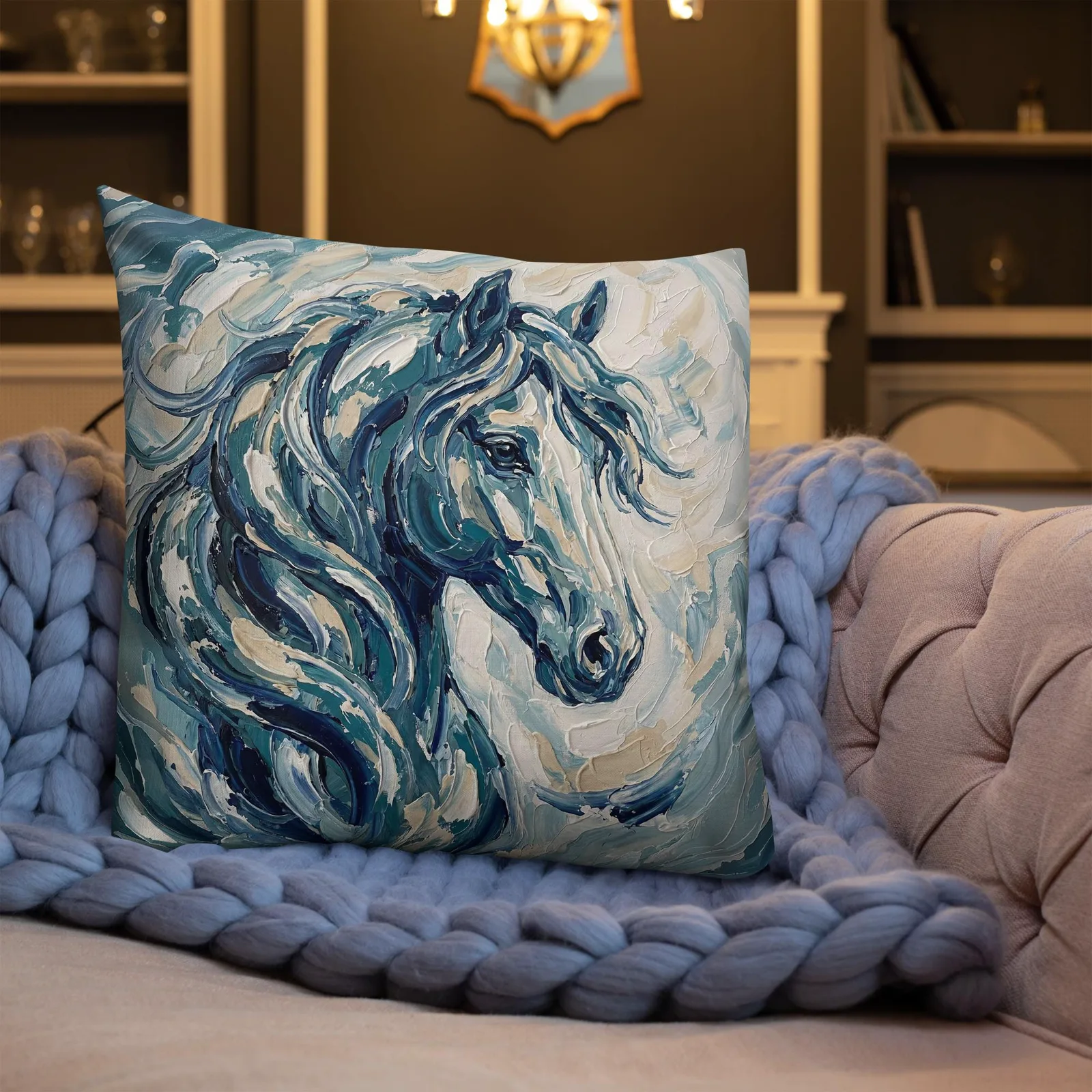 Impasto Horse Throw Pillow: Modern Horse Cushion, photo 10