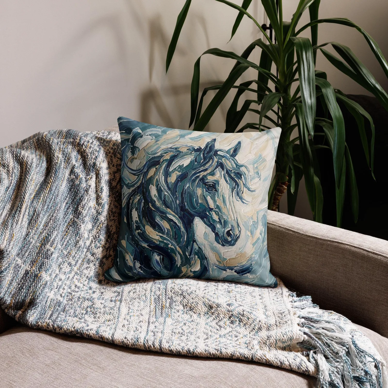 Impasto Horse Throw Pillow: Modern Horse Cushion, photo 4