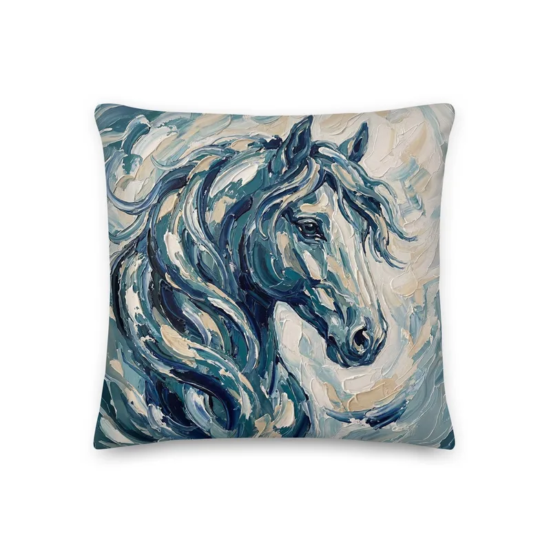 Impasto Horse Throw Pillow: Modern Horse Cushion