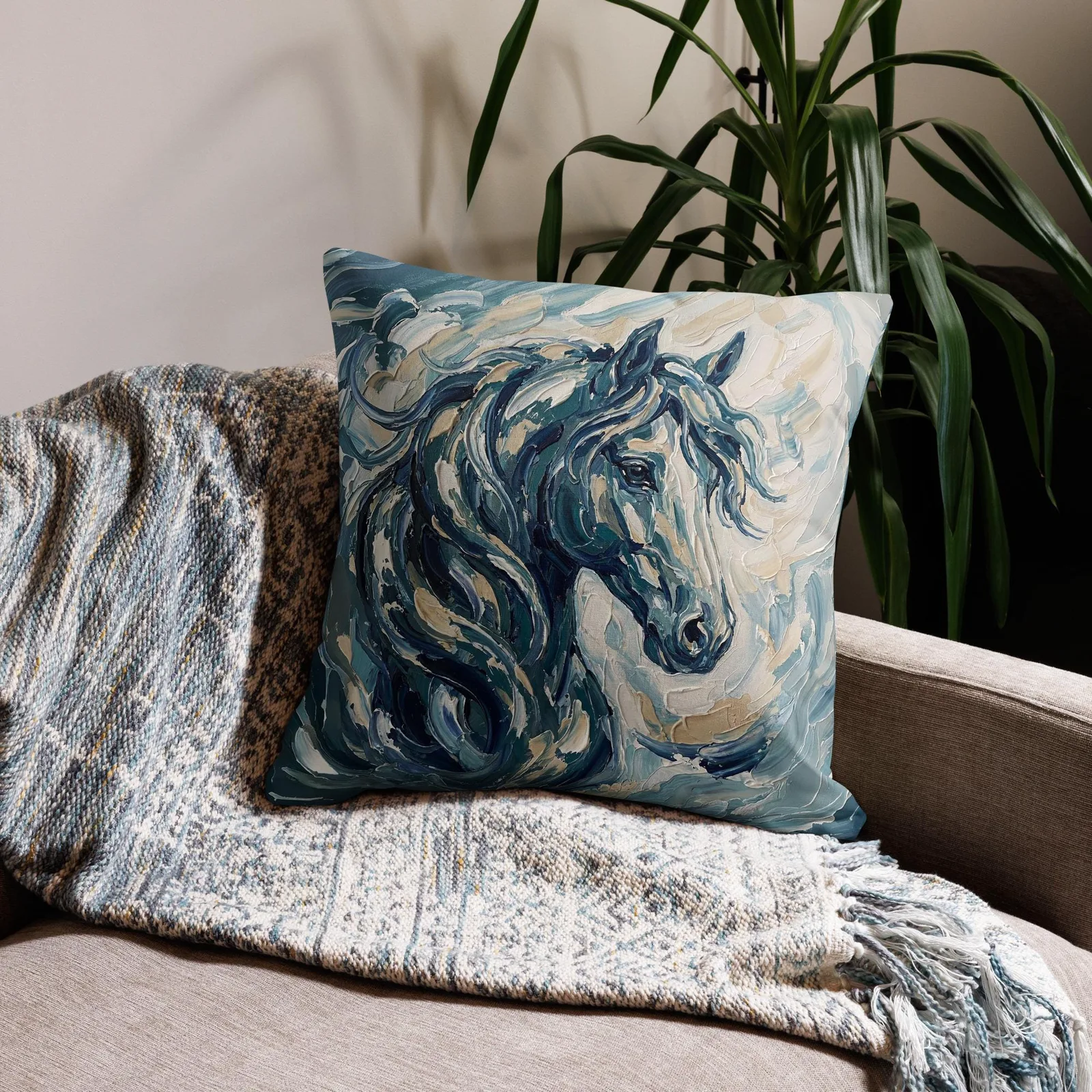 Impasto Horse Throw Pillow: Modern Horse Cushion, photo 5