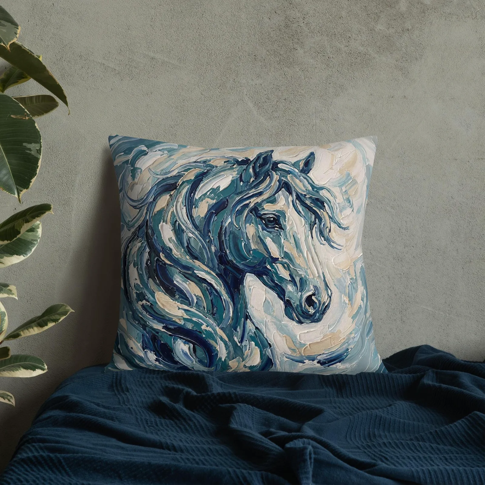 Impasto Horse Throw Pillow: Modern Horse Cushion, photo 9