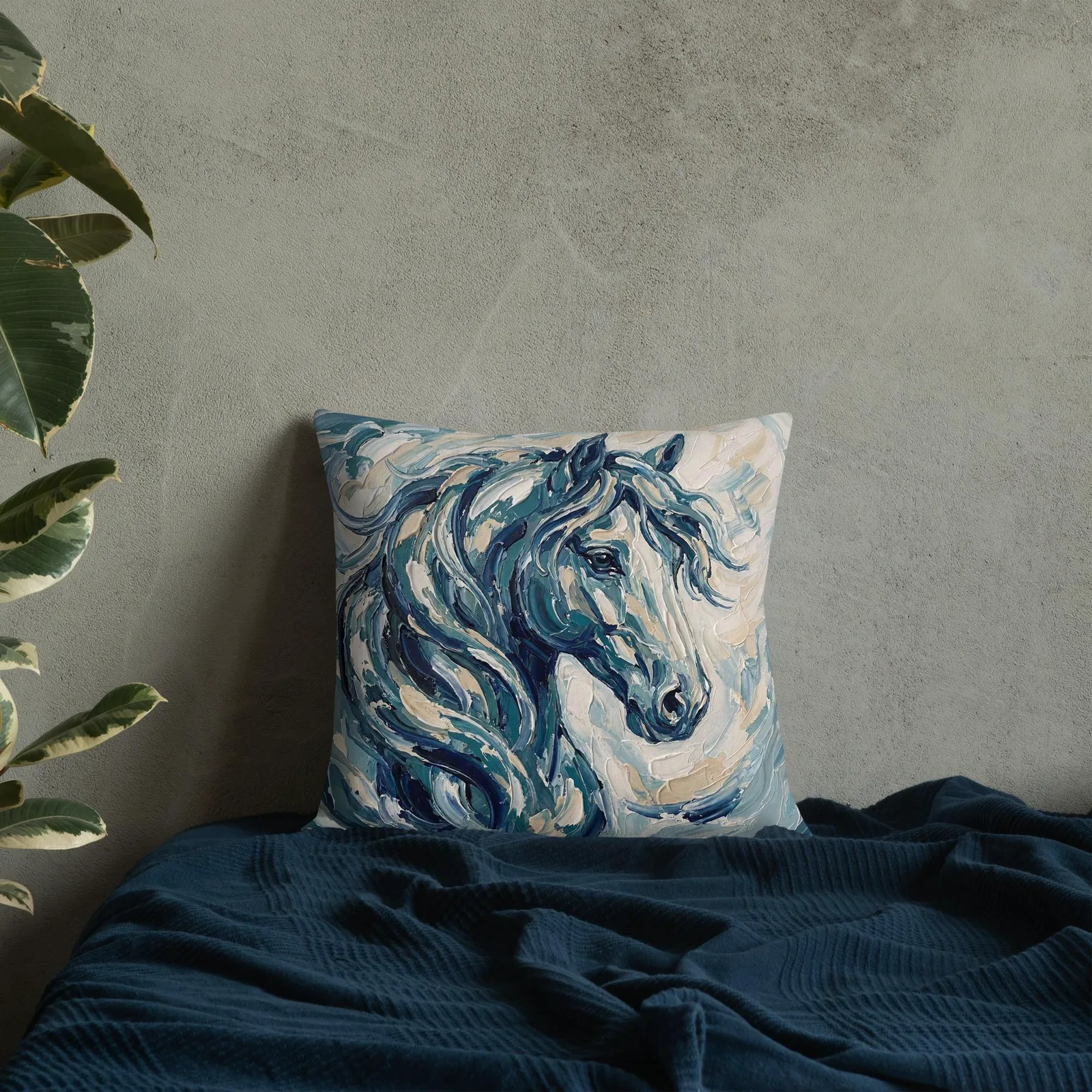Impasto Horse Throw Pillow: Modern Horse Cushion, photo 8