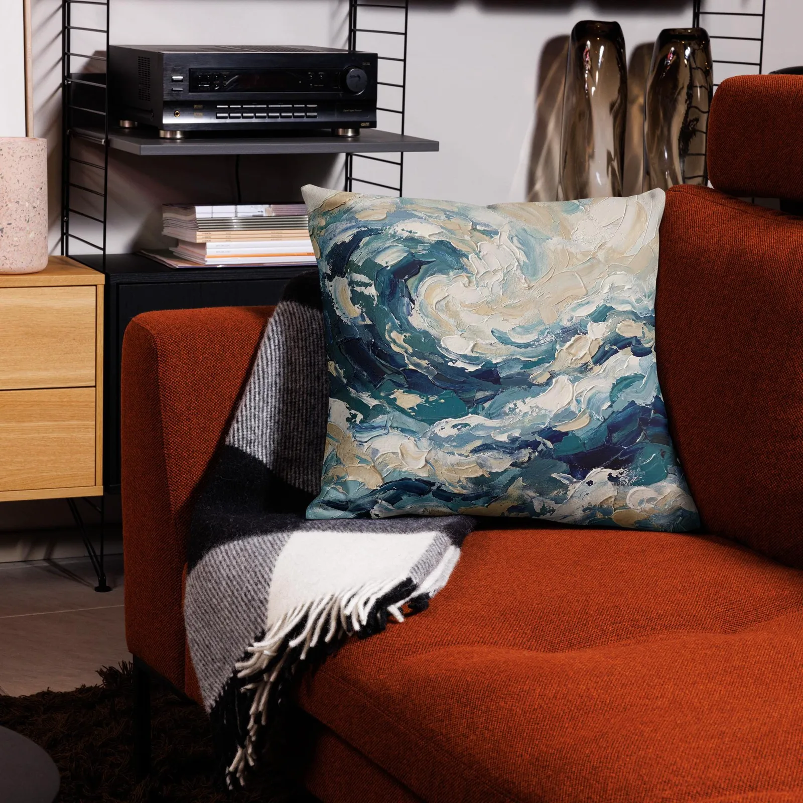 Impasto Ocean Wave Throw Pillow: Coastal Beach Decor Cushion, photo 7