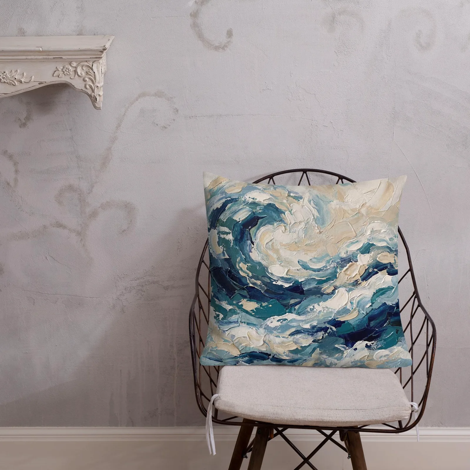 Impasto Ocean Wave Throw Pillow: Coastal Beach Decor Cushion, photo 5