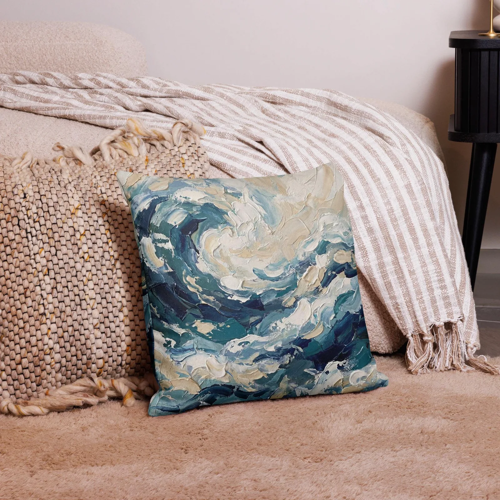 Impasto Ocean Wave Throw Pillow: Coastal Beach Decor Cushion, photo 8