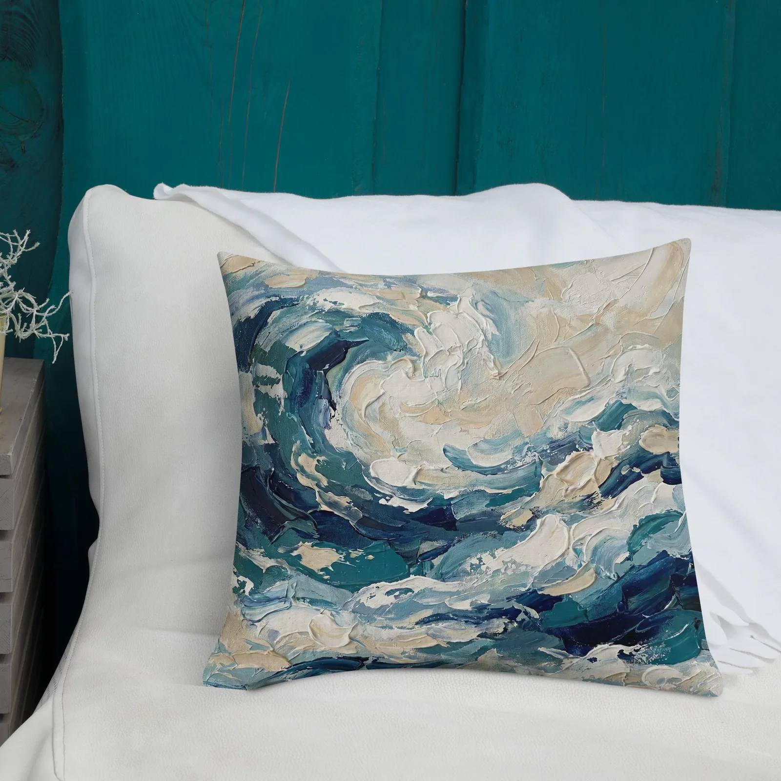 Impasto Ocean Wave Throw Pillow: Coastal Beach Decor Cushion, photo 2