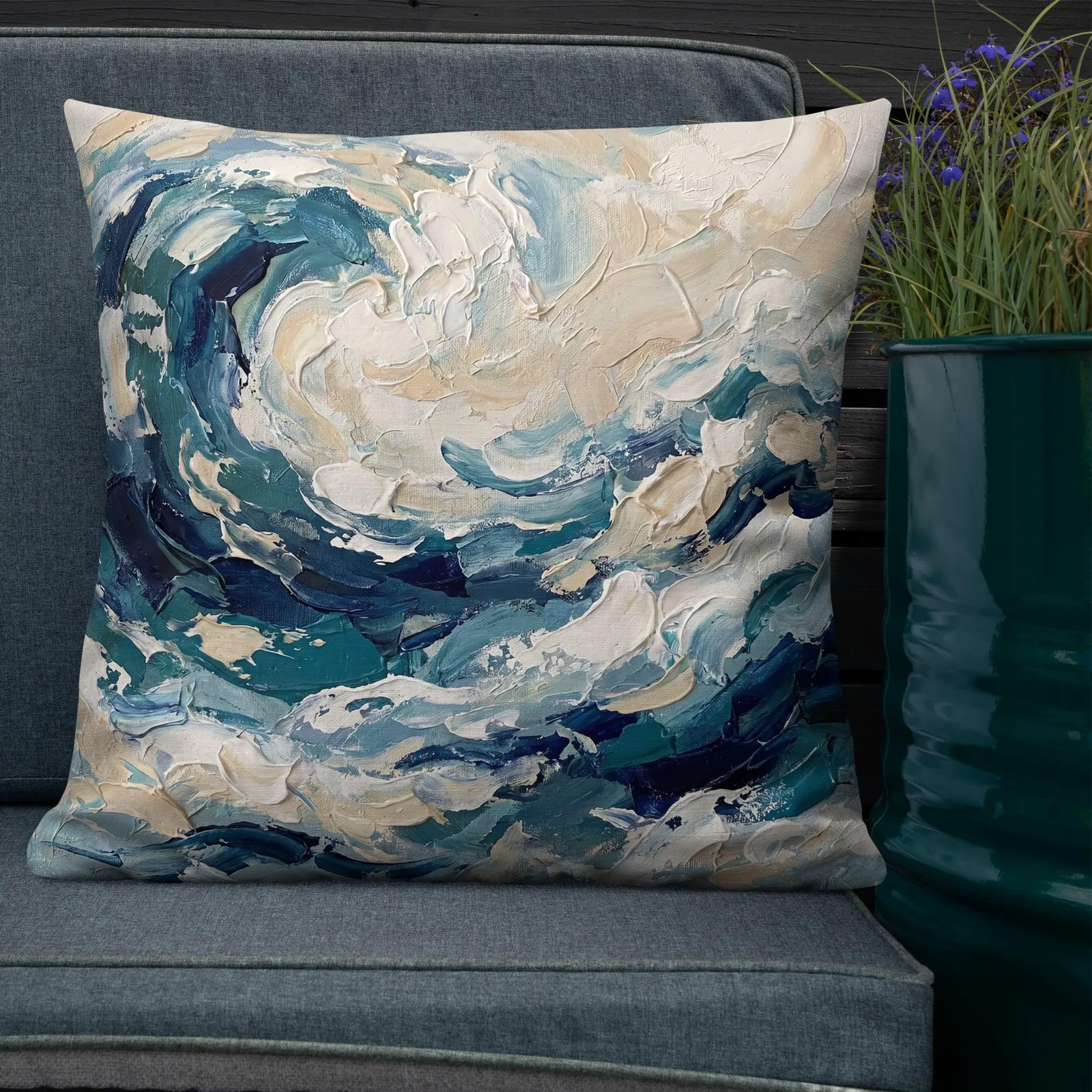 Impasto Ocean Wave Throw Pillow: Coastal Beach Decor Cushion, photo 10