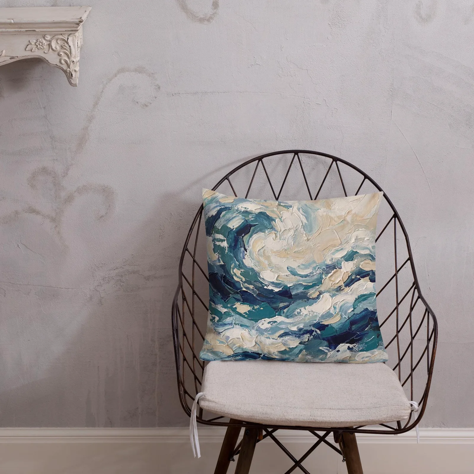 Impasto Ocean Wave Throw Pillow: Coastal Beach Decor Cushion, photo 4
