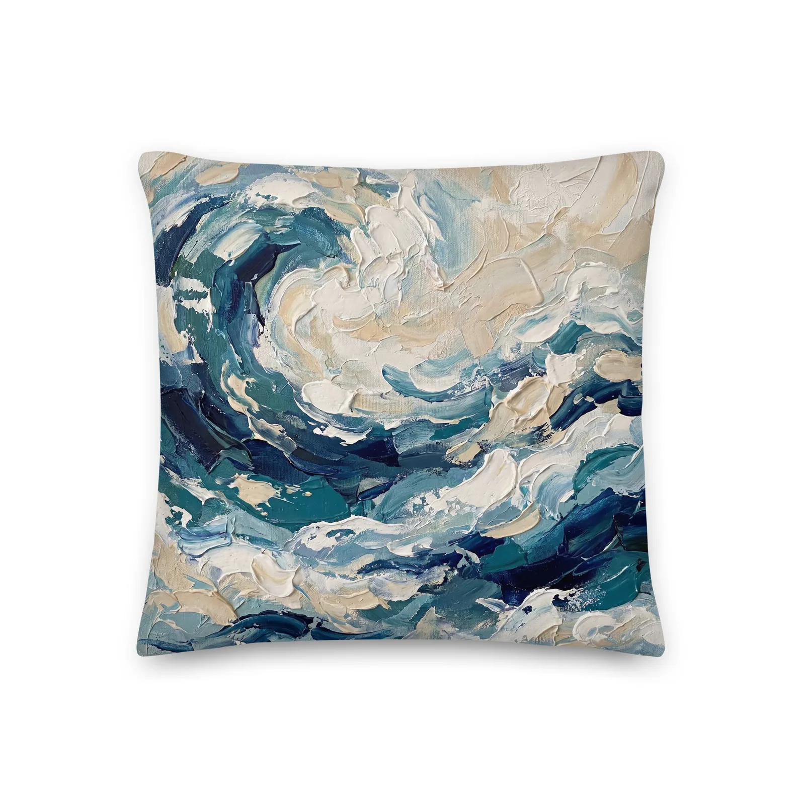 Impasto Ocean Wave Throw Pillow: Coastal Beach Decor Cushion