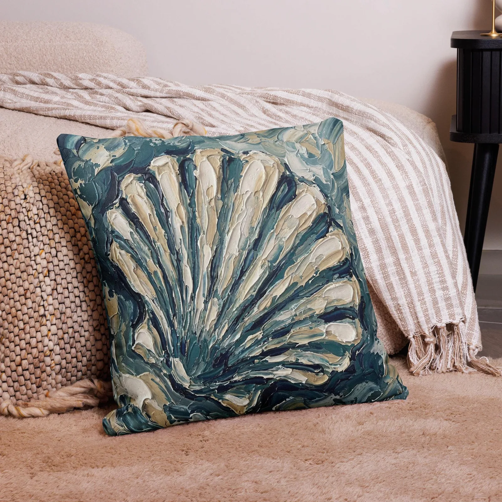 Impasto Seashell Throw Pillow: Nautical Ocean Accent Cushion, photo 7