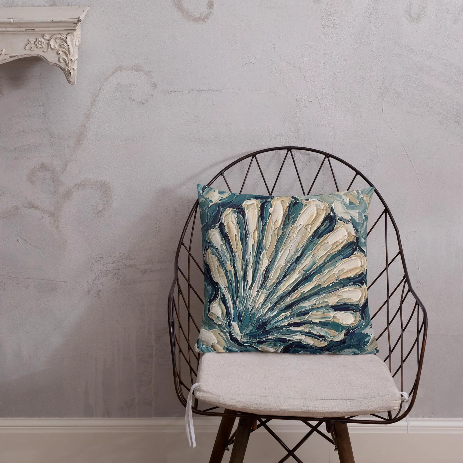 Impasto Seashell Throw Pillow: Nautical Ocean Accent Cushion, photo 8