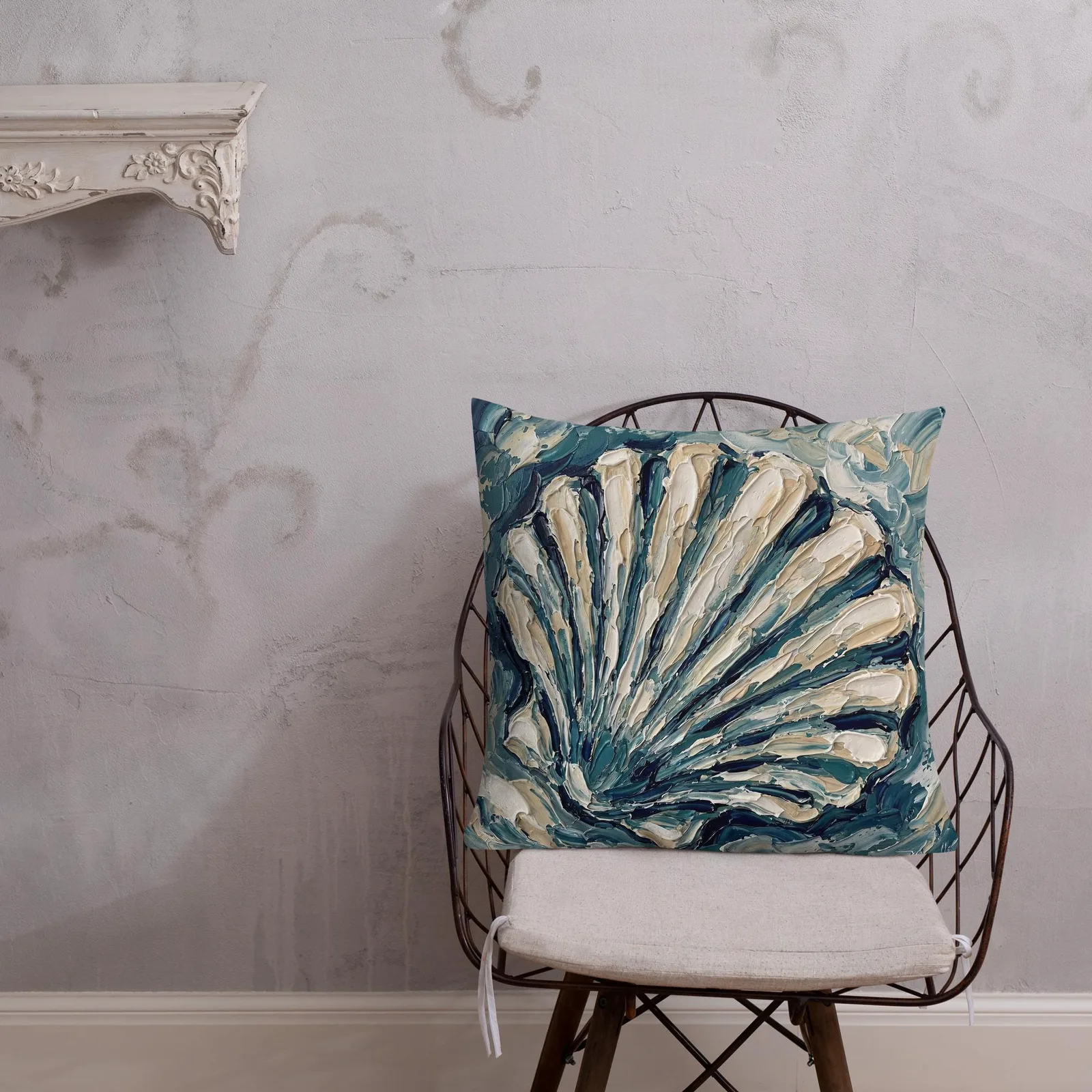 Impasto Seashell Throw Pillow: Nautical Ocean Accent Cushion, photo 9