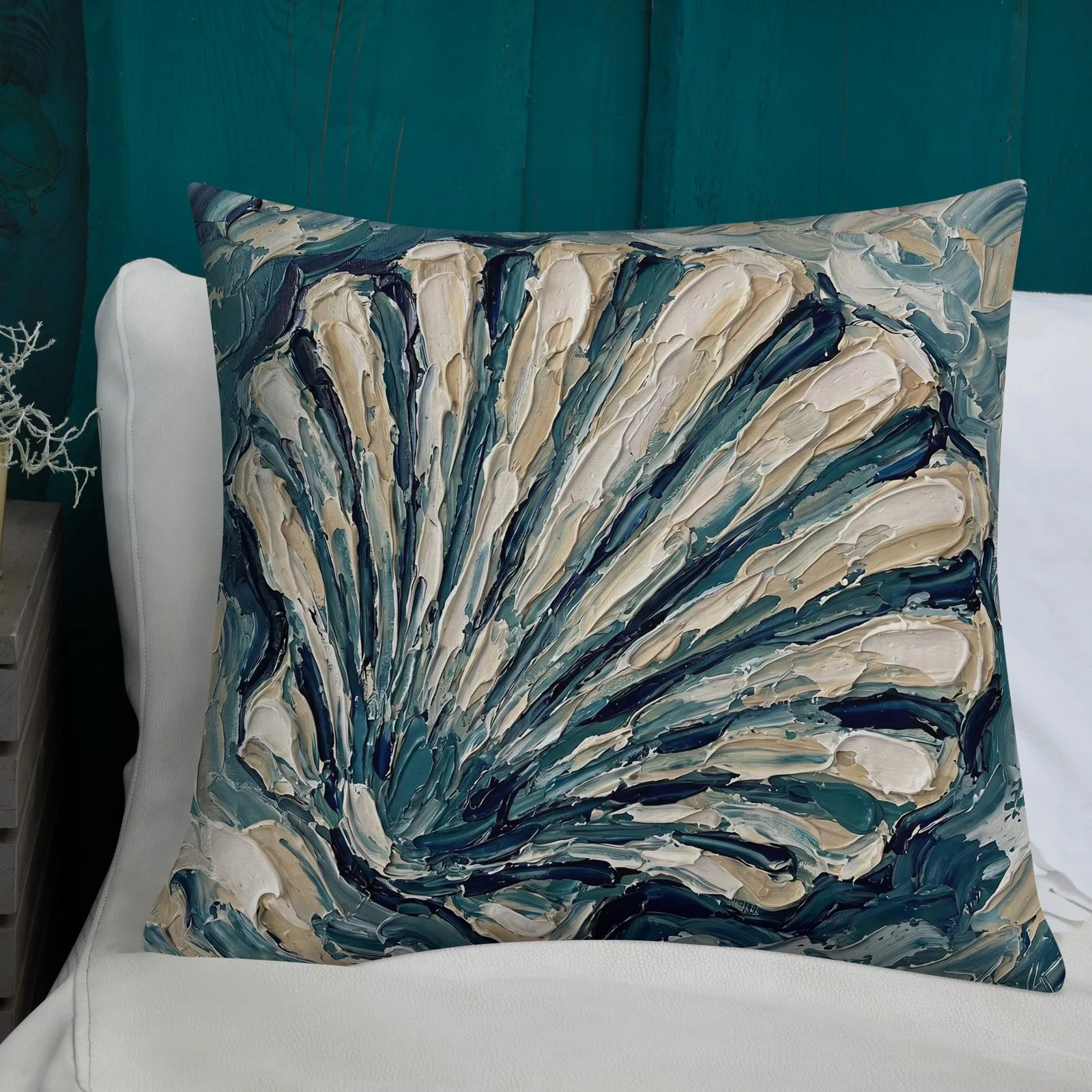 Impasto Seashell Throw Pillow: Nautical Ocean Accent Cushion, photo 10