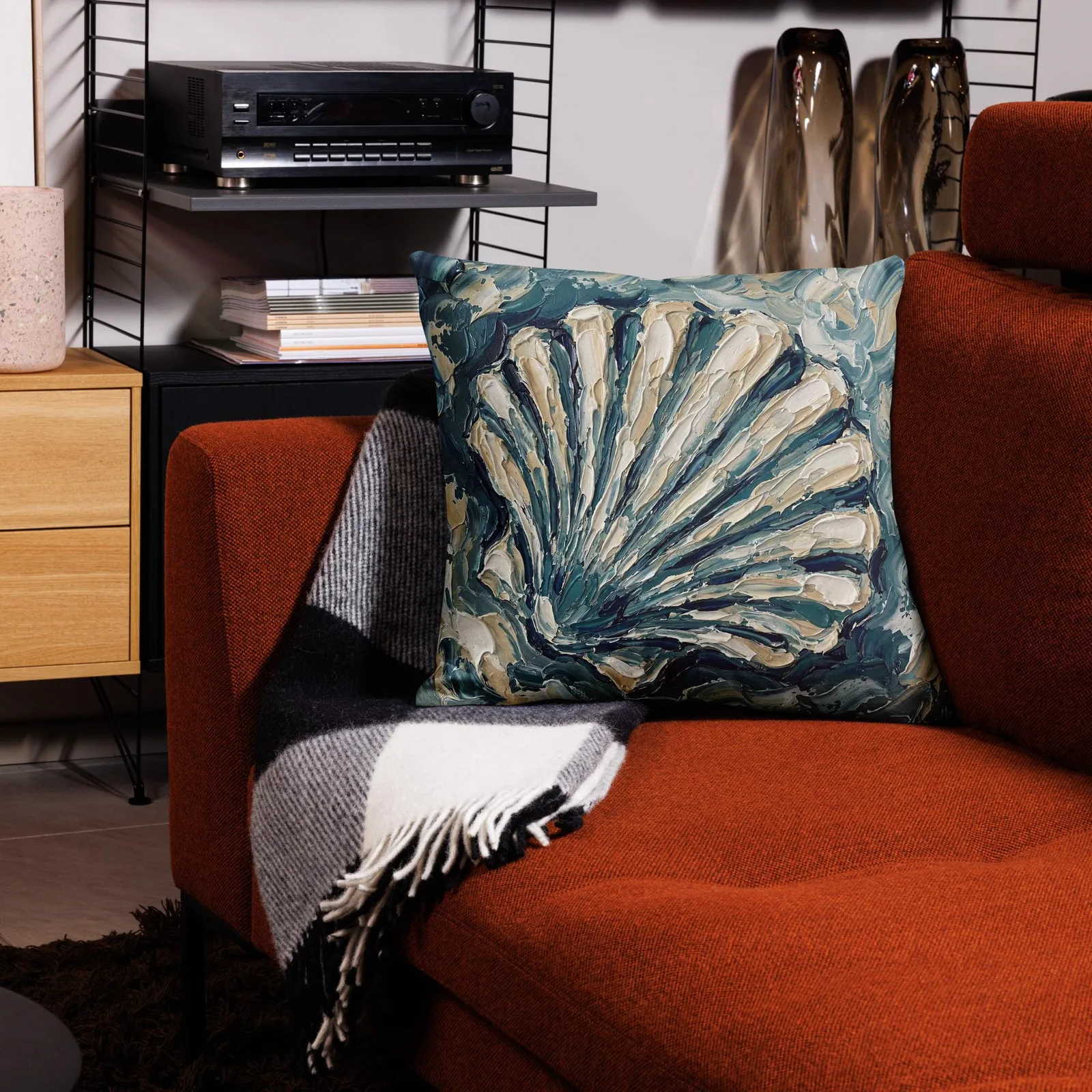 Impasto Seashell Throw Pillow: Nautical Ocean Accent Cushion, photo 3